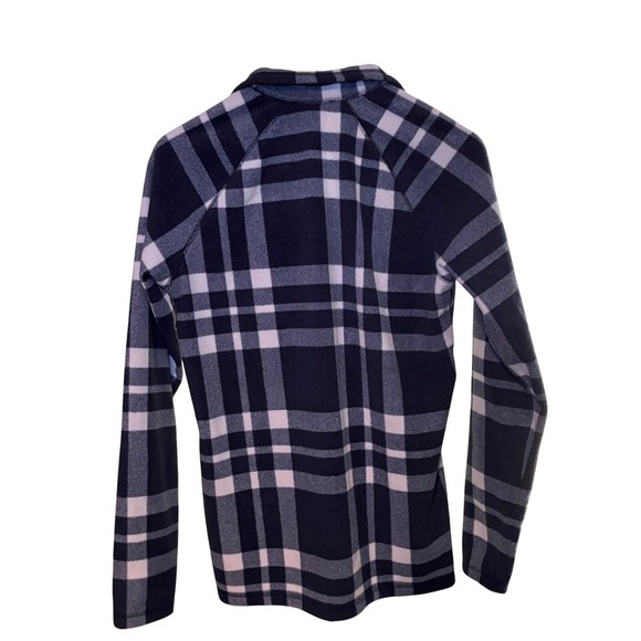 Eddie Bauer Women's Fleece Quarter Zip Pullover Plaid Blue White Size M - Picture 3 of 6